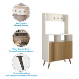 Cantinho Café Retrô Cozinha Moderna Multiuso Balcão 2 Portas:offwhite/ripado - 4