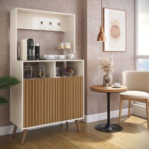 Cantinho Café Retrô Cozinha Moderna Multiuso Balcão 2 Portas:offwhite/ripado
