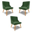 Ver imagem 1 de Kit 3 Cadeiras Decorativas Sala de Jantar Pés Palito de Madeira Firenze Suede Verde Esmeralda/Natura