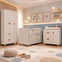 Ver imagem 1 de Quarto Apolo para Bebê Completo com Berço 2 em 1 Cômoda com Porta e Guarda-Roupas 3 Portas 100% MDF