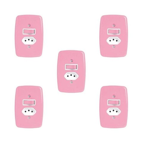 Conjunto 5 Interruptores Simples com Tomada 2P+T 20A Placa 4x2 Rosa Pluzie