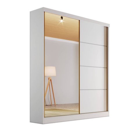 Guarda-roupa solteiro espelho 1,80m 100%MDF - Veneza-Branco - Bianchi Móveis