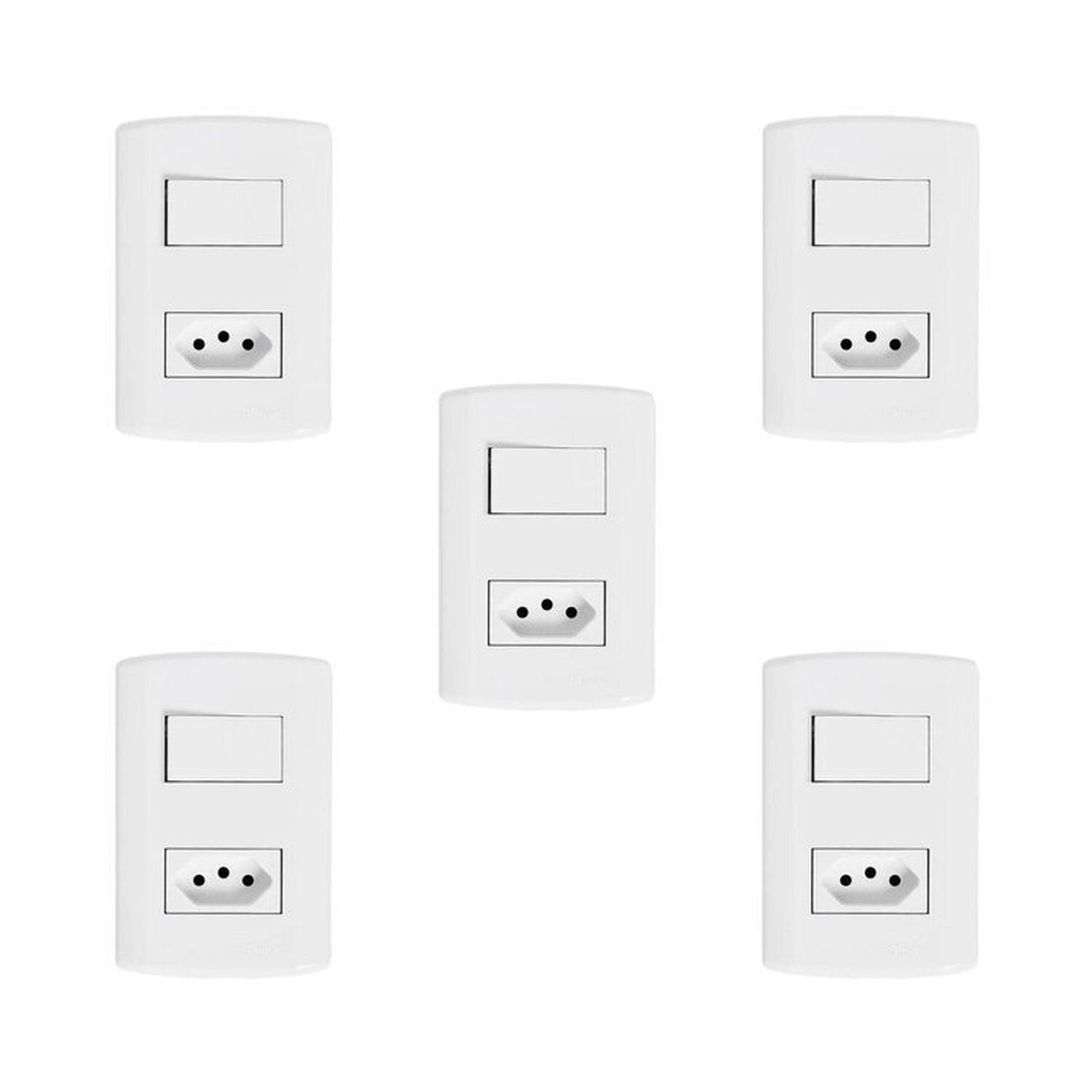 Conjunto de 5 Interruptores de 1 Tecla Simples e Tomada 2p+t 20a , Modular, com Placa 4x2 e Suporte - 1