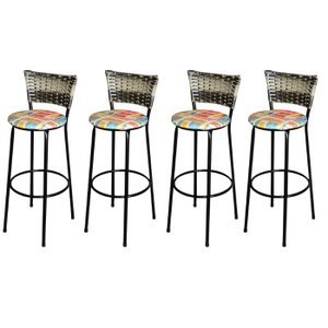 Jogo 4 Banquetas Alta Para Cozinha Ratan Cappuccino Premium Preta Estofado Cerveja