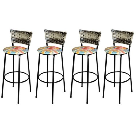 Jogo 4 Banquetas Alta Para Cozinha Ratan Cappuccino Premium Preta Estofado Cerveja