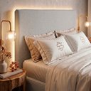 Ver imagem 2 de Cabeceira para Cama Box Casal Padrão Mirella 140cm Moderna com Frame Bouclê Cinza Claro - Desk Desig