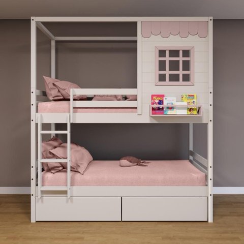 Beliche Casinha Reta 2 Gavetas Madeira Branco/rosa