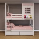 Ver imagem 1 de Beliche Casinha Reta 2 Gavetas Madeira Branco/rosa