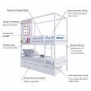 Ver imagem 5 de Beliche Casinha Reta 2 Gavetas Madeira Branco/rosa