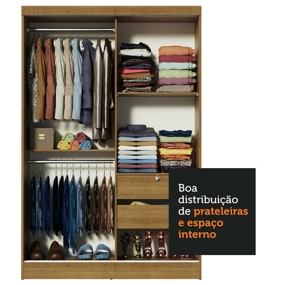 Guarda-roupa Solteiro Madesa Luke 2 Portas de Correr de Espelho Rustic Cor:rustic - 6
