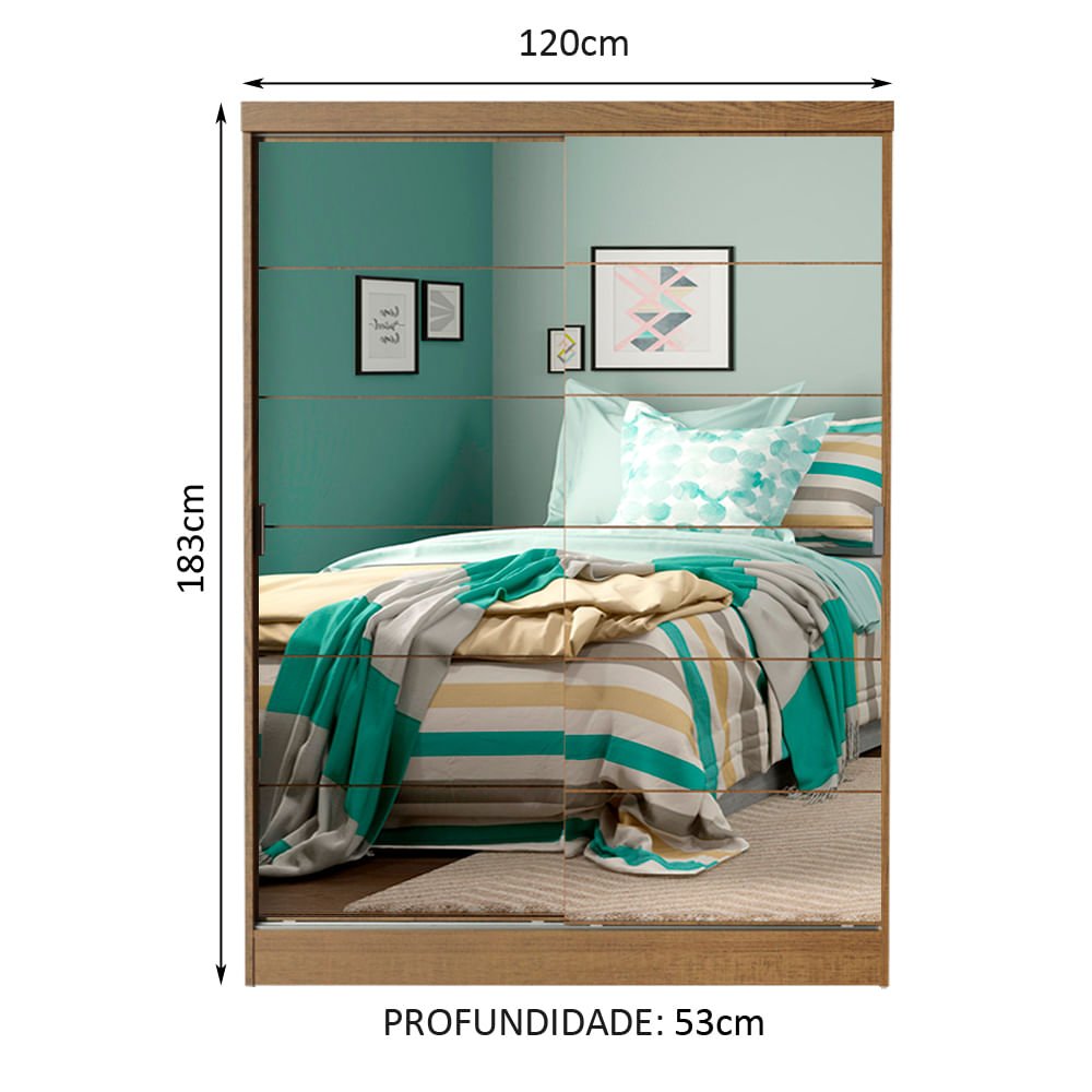 Guarda-roupa Solteiro Madesa Luke 2 Portas de Correr de Espelho Rustic Cor:rustic - 3