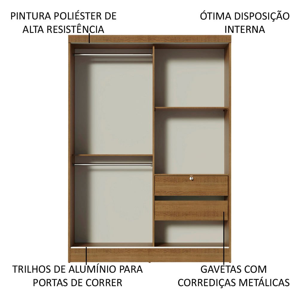 Guarda-roupa Solteiro Madesa Luke 2 Portas de Correr de Espelho Rustic Cor:rustic - 5