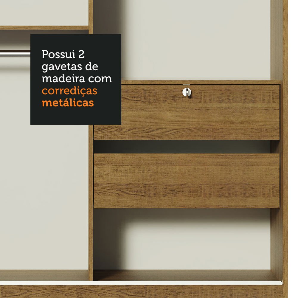 Guarda-roupa Solteiro Madesa Luke 2 Portas de Correr de Espelho Rustic Cor:rustic - 7