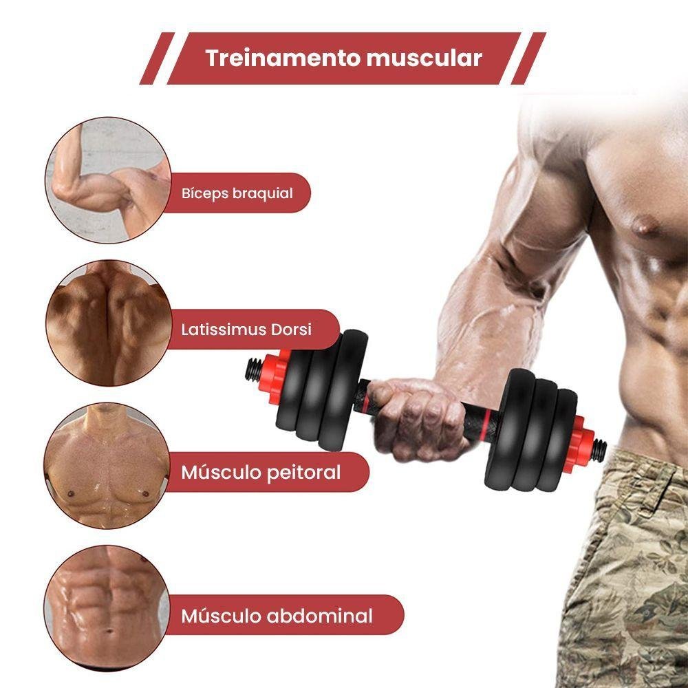 Kit Halteres 6 em 1 Peso Musculação até 30kg Ajustável Preto - 2