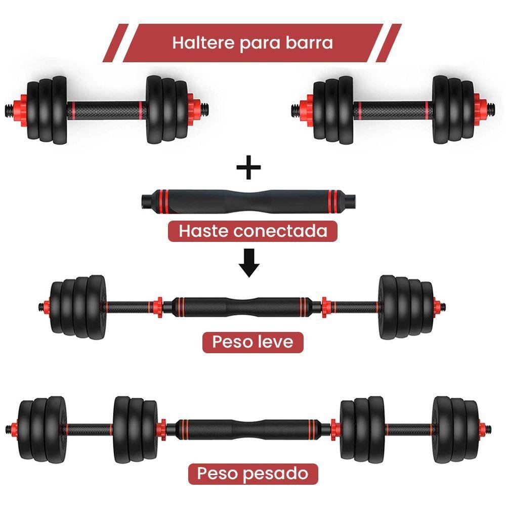 Kit Halteres 6 em 1 Peso Musculação até 30kg Ajustável Preto - 5