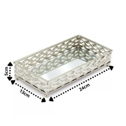 Bandeja Espelhada Retangular Francesa Prata 24cm X 13cm - Mek - 5