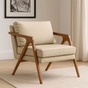 Ver imagem 1 de Poltrona Mona C/ Almofada em Linho Pés de Madeira Resistente:bege