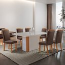 Ver imagem 1 de Mesa de Jantar Isadora 180cm Tampo MDF Vidro Canto Copo com 6 Cadeiras Aline