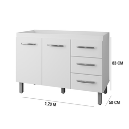 Balcão para Pia de Cozinha Bianca 1,20m 2 Portas 3 Gavetas Branco Q3 – Moblis - 3