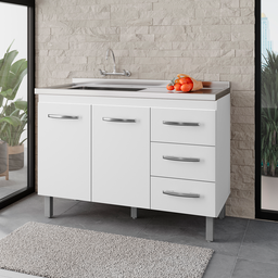 Balcão para Pia de Cozinha Bianca 1,20m 2 Portas 3 Gavetas Branco Q3 – Moblis - 2