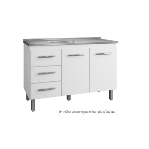 Balcão para Pia de Cozinha Bianca 1,20m 2 Portas 3 Gavetas Branco Q3 – Moblis