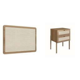 Conjunto Cabeceira Solteiro 90cm e Mesa de Cabeceira 2 Gavetas Pé Madeira Palhinha Oslo - 2