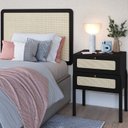 Ver imagem 1 de Conjunto Cabeceira Solteiro 90cm e Mesa de Cabeceira 2 Gavetas Pé Madeira Palhinha Oslo Nero Preto