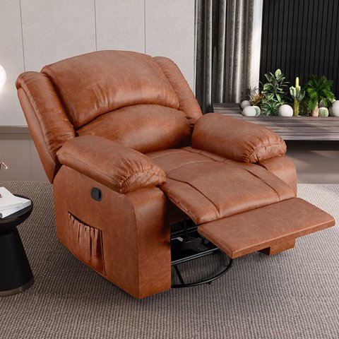 Poltrona do Papai Reclinável Sala de Cinema Madrid Glider Manual Giratória Massagem USB PU Caramelo 