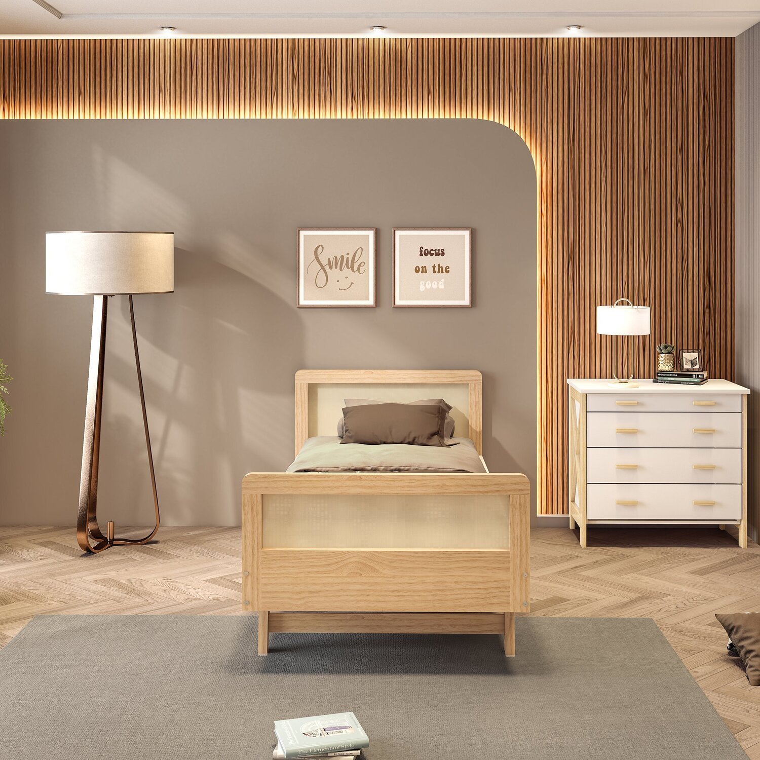 Cama Solteiro Lift em Madeira Maciça com Rattan Casatema - 5