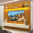 Ver imagem 1 de Painel para TV até 85 Polegadas Sole 3 Gavetas Ripado 100% MDF Naturale/Off White - Pnr Móveis