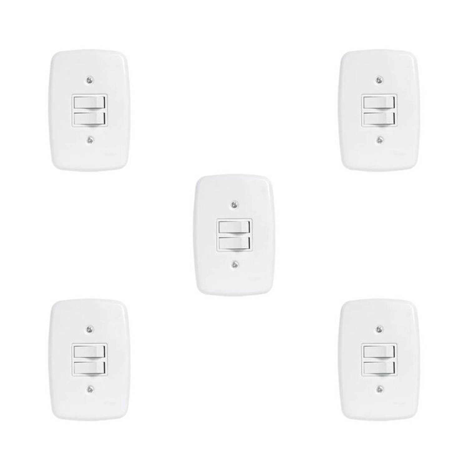 Conjunto de 5 Interruptores de 2 Teclas Simples com Placa 4x2 - 1