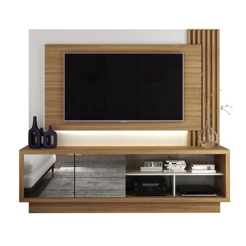 Rack c/ Painel TV até 65″ 200cm 2 Portas LED Amêndoa/Off White HO1000