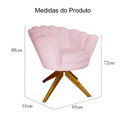 Poltrona Decorativa Pétala Pés Madeira Giratório Suede Rosa Bebê - DS Estofados - 5