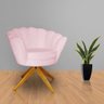 Poltrona Decorativa Pétala Pés Madeira Giratório Suede Rosa Bebê - DS Estofados - 2