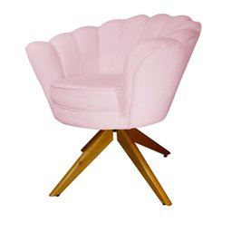 Poltrona Decorativa Pétala Pés Madeira Giratório Suede Rosa Bebê - DS Estofados - 3