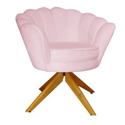Poltrona Decorativa Pétala Pés Madeira Giratório Suede Rosa Bebê - DS Estofados - 1