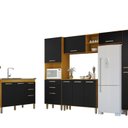 Ver imagem 2 de Conjunto Cozinha Modulada Completa 5 Peças e Balcão para Pia sem Tampo 118cm Iris Preto/Carvalho Americano