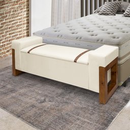 Recamier Baú Pés em Madeira Cama Casal 1,30m Retro Premium Estofado Estilo Decorativo Cor Bege - 2