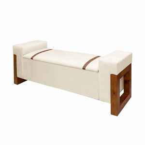 Recamier Baú Pés em Madeira Cama Casal 1,30m Retro Premium Estofado Estilo Decorativo Cor Bege