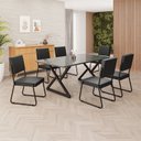 Ver imagem 1 de Conjunto Sala de Jantar Mesa 160x90cm Base Império Tampo MDF Laca com Vidro Napoli Preto
