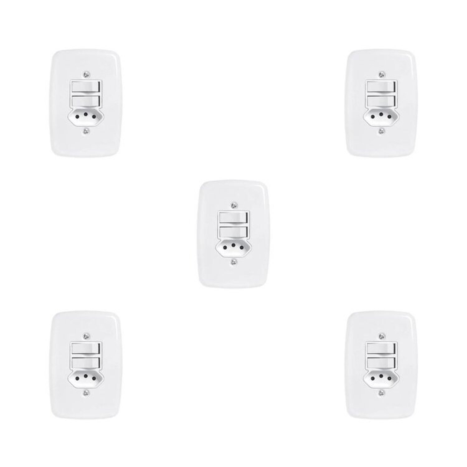 Conjunto de 5 Interruptores de 2 Teclas Simples e Tomada 2p+t 20a , com Placa 4x2 - 1