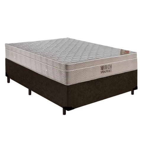 Cama Box Casal Suede + Colchão Casal Ortobom Airtech Molas SpringPocket (65x138x188) Marrom