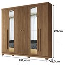 Ver imagem 2 de Guarda Roupa Casal Ripado 6 Portas Buriti com Espelho e Pés e Cômoda Havana Master Jatobá Acetinado