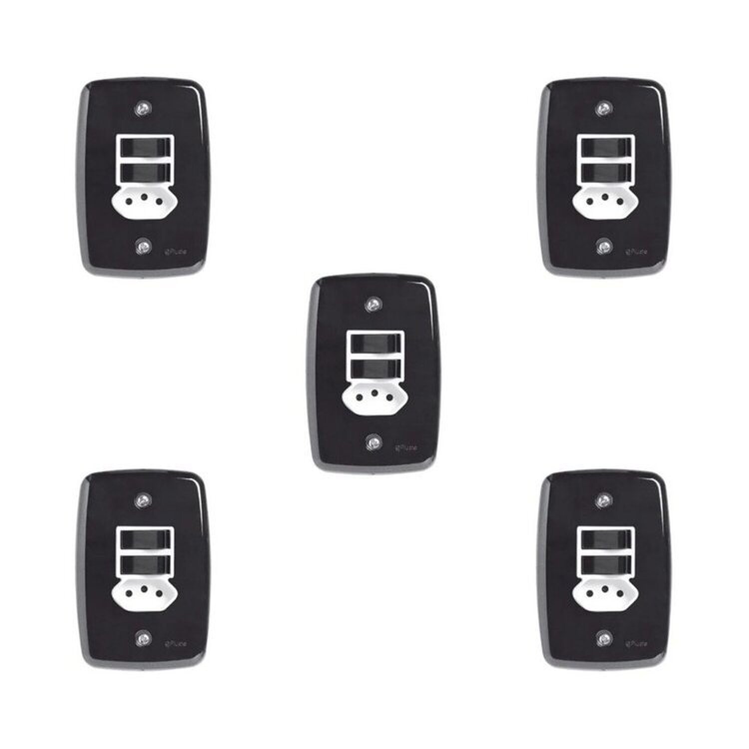 Conjunto de 5 Interruptores de 2 Teclas Simples e Tomada 2p+t 20a , com Placa 4x2 - 1