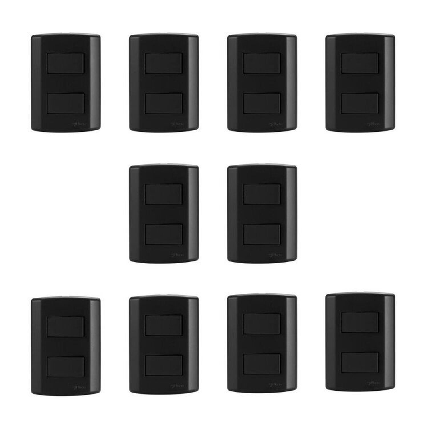 Conjunto de 10 Interruptores de 2 Teclas Simples, Modular, com Placa 4x2 e Suporte - 1