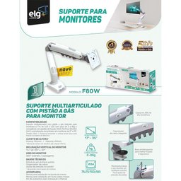Suporte Monitor Branco Articulado 17 a 35 Pistão F80w Elg - 8