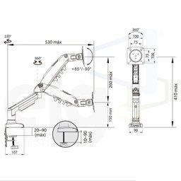 Suporte Monitor Branco Articulado 17 a 35 Pistão F80w Elg - 4