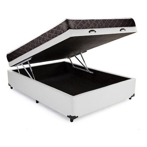 Cama Box Baú Casal Conforto Sintético Branco + Colchão Casal Conforto Espuma D33 26x138x188