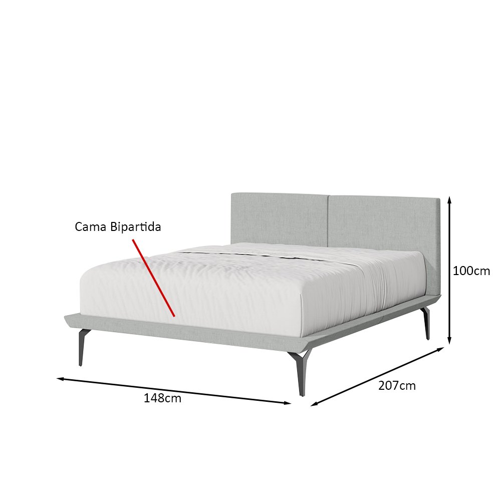 Estrutura para Cama Japonesa Toquio Casal com Cabeceira Almofada Linho Cinza - 4