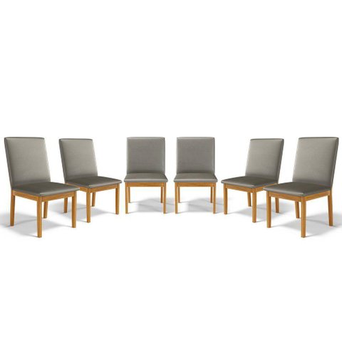 Kit com 6 Cadeiras Daniela Madeira Maciça Estofada para Mesa de Jantar Veludo Chumbo 109